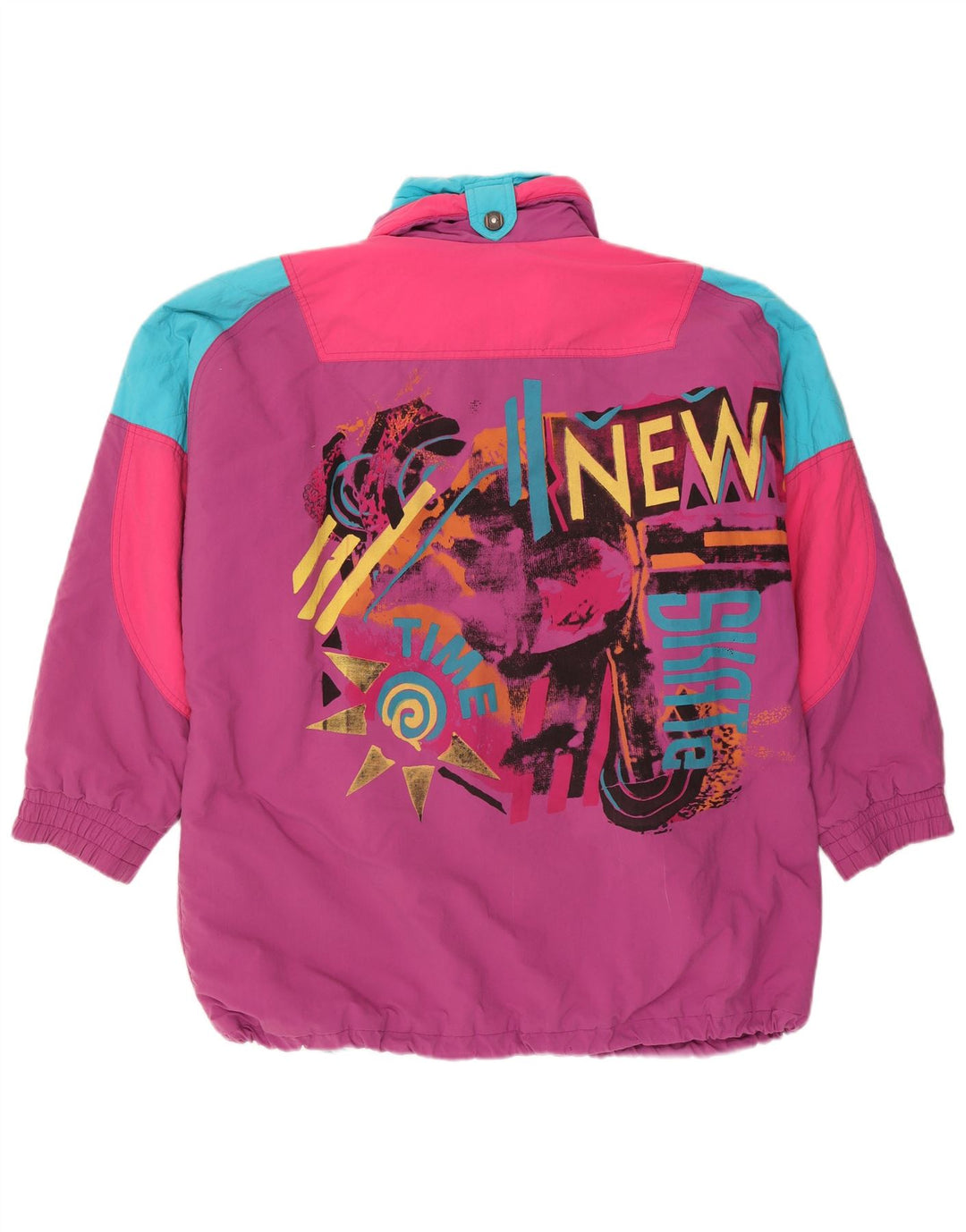 Vintage hombres gráfico pullover chaqueta de esquí Reino Unido 44 2XL púrpura colorblock