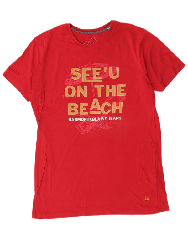 Harmont & Blaine Camiseta gráfica para hombre Top grande de algodón rojo