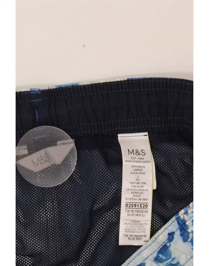 Marks & Spencer Bañador con estampado abstracto para hombre, talla grande, poliéster azul