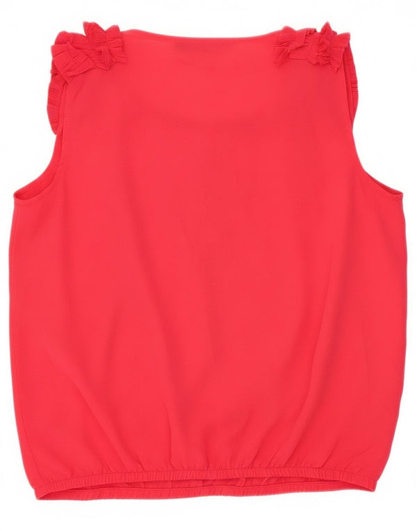 Zara Blusa sin mangas con volante en la parte delantera para mujer UK 44 Medium Red