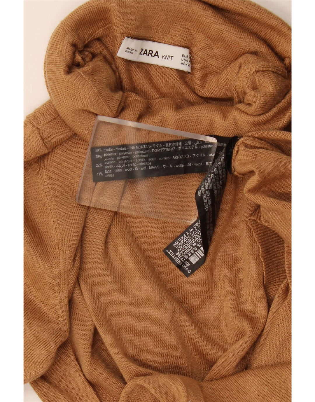 Zara - Jersey con cuello vuelto para mujer, talla 42, color marrón medio, modal