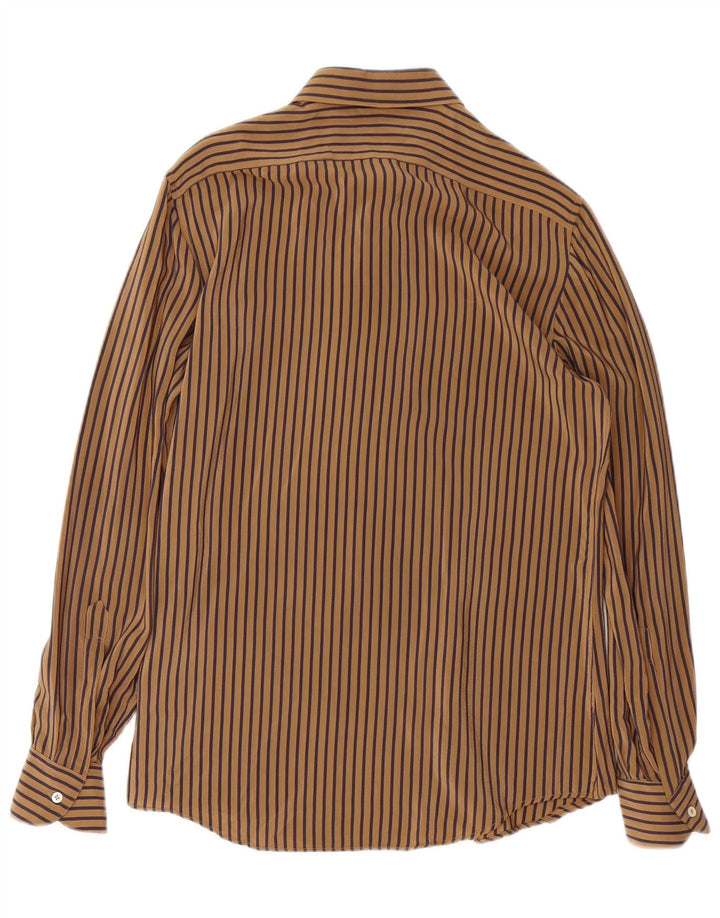 TORRAS Camisa para hombre Talla 38 Seda a rayas marrón medio