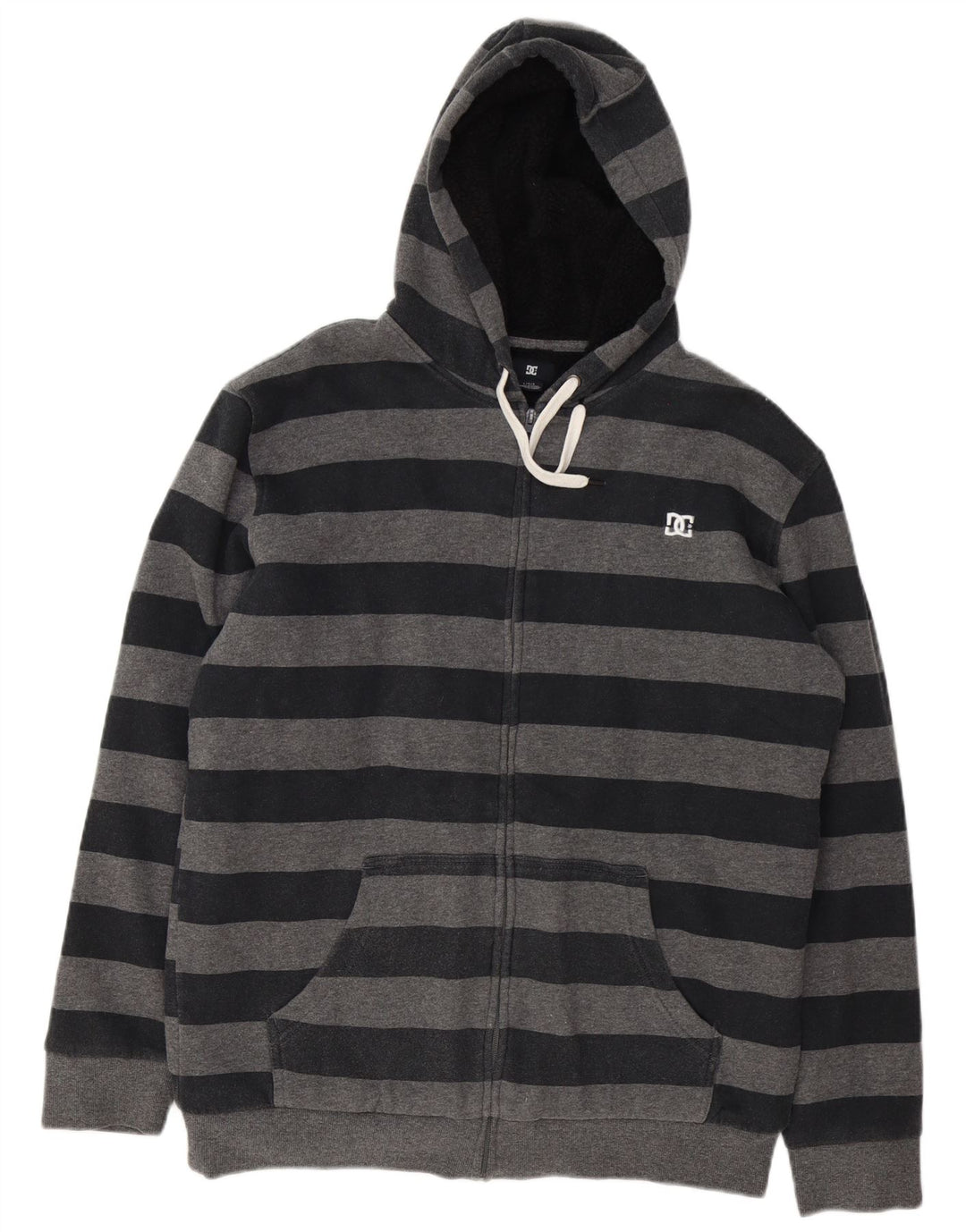 DC - Sudadera con capucha y cremallera para hombre, tamaño grande, algodón a rayas grises