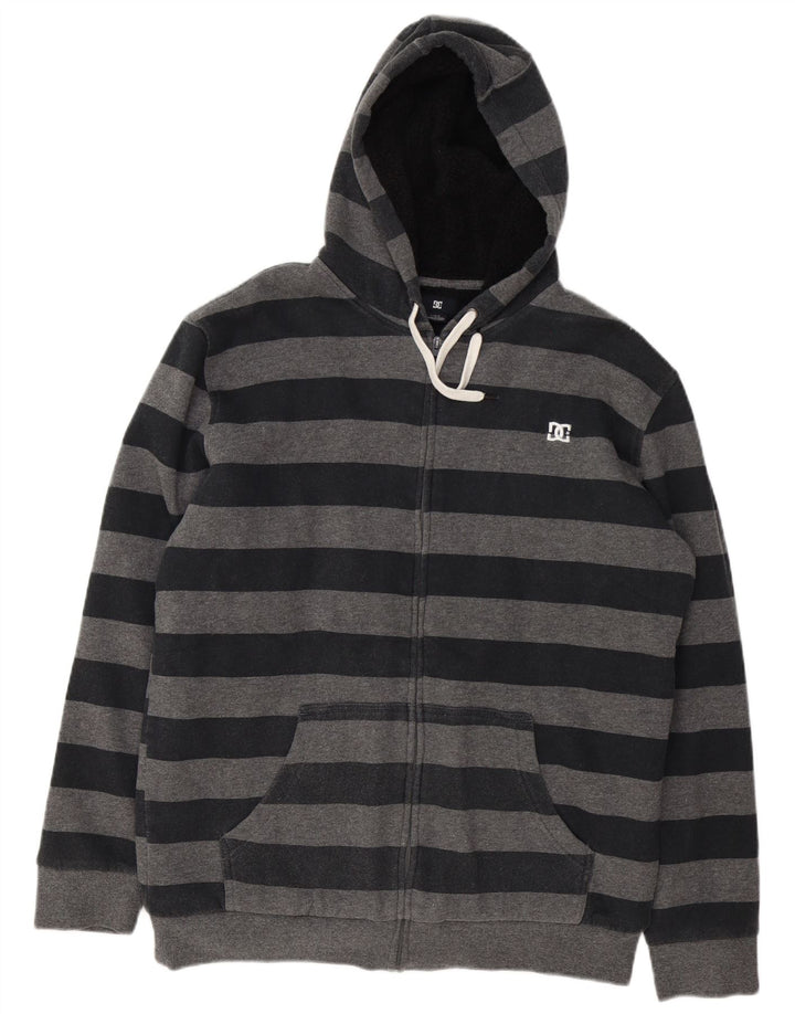DC - Sudadera con capucha y cremallera para hombre, tamaño grande, algodón a rayas grises