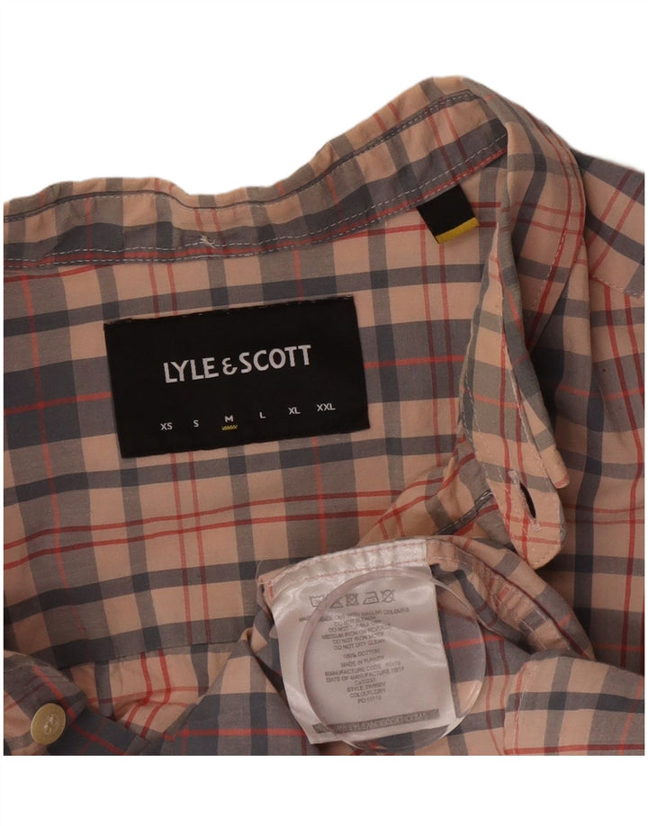 Camisa Lyle & Scott Hombre de Manga Corta de Algodón a Cuadros Beige Medio