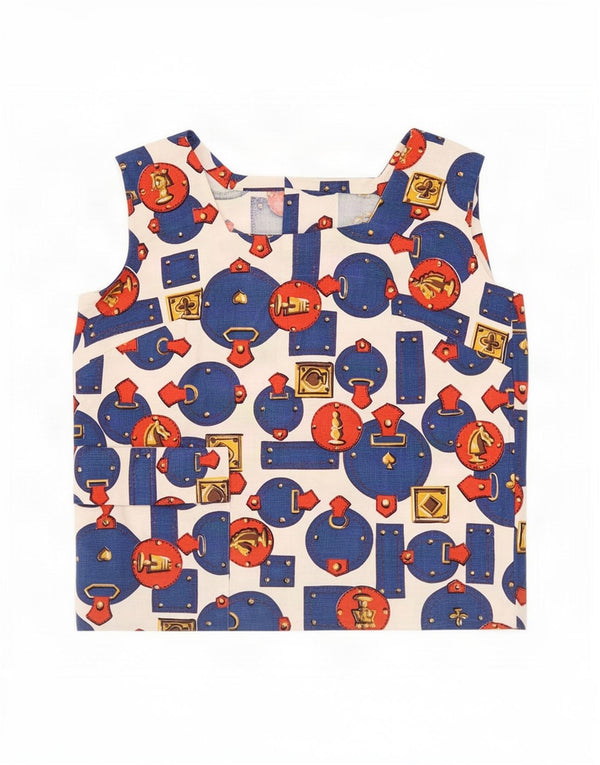 Vintage mujer blusa sin mangas Top Reino Unido 12 medio multicolor geométrico