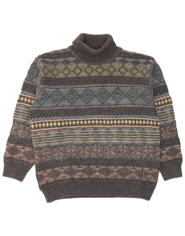 Gilberto Jersey de cuello vuelto para hombre IT 56 2XL Lana geométrica gris