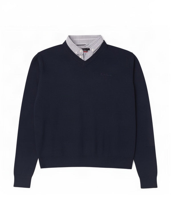 Pierre Cardin - Jersey con cuello en V para hombre, talla grande, acrílico azul marino
