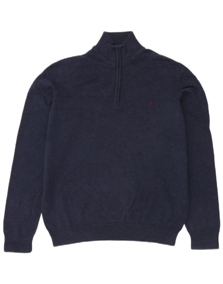 Farah Mens Zip Neck Jumper Sweater Large Azul Marino Algodón