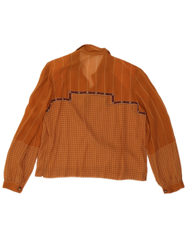 Blusa vintage de manga larga para mujer Top IT 48 XL Marrón Geométrico