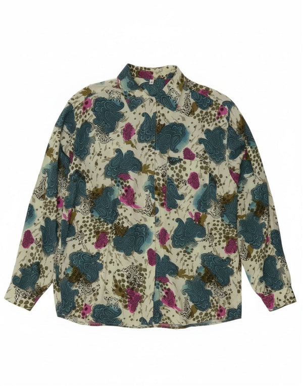 Vintage mujer camisa blusa Reino Unido 14 Medio Beige Paisley Viscosa