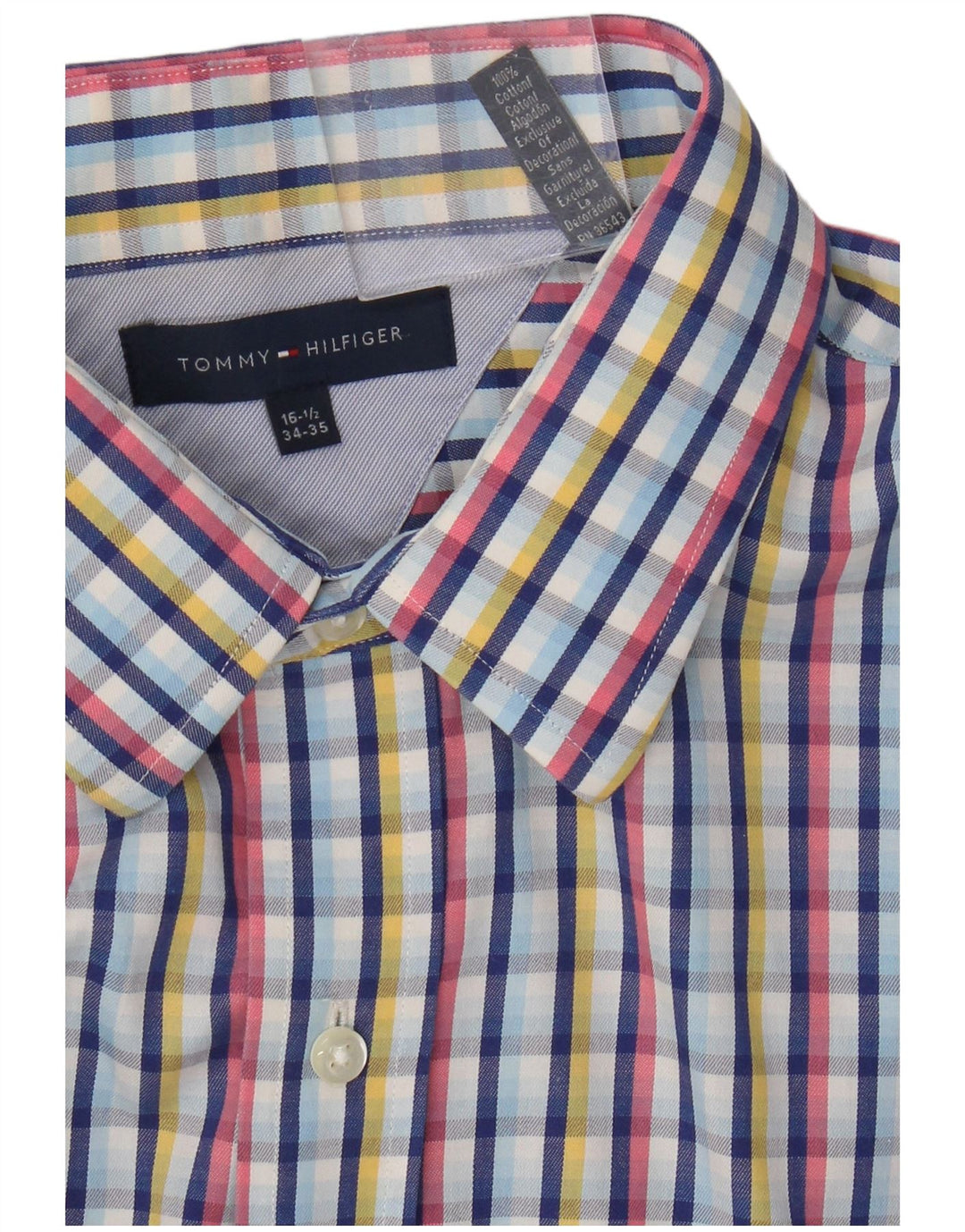 Tommy Hilfiger Camisa para hombre Talla 16 16 1/2 Grande Algodón a cuadros multicolor