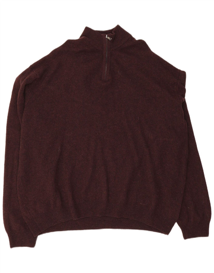 MARKS & SPENCER Jersey con cuello y cremallera para hombre 4XL Lana burdeos