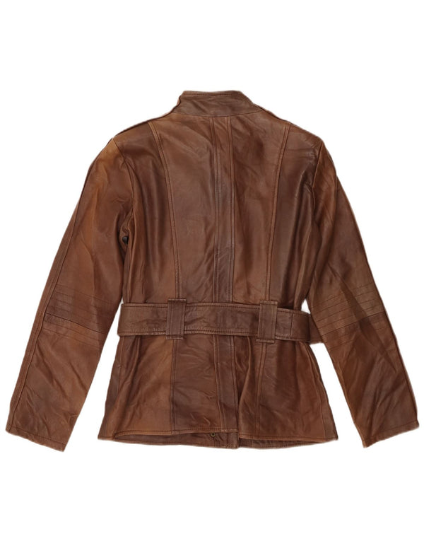 Zara Chaqueta De Cuero Para Mujer UK 44 Grande Cuero Marrón