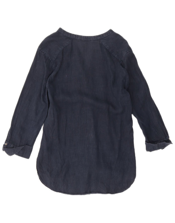 Zara Blusa camisera extragrande para mujer UK 6 XS Lino azul marino