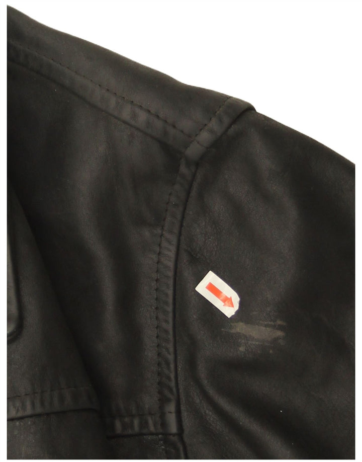 Chaqueta de cuero vintage para hombre IT 46 cuero negro pequeño