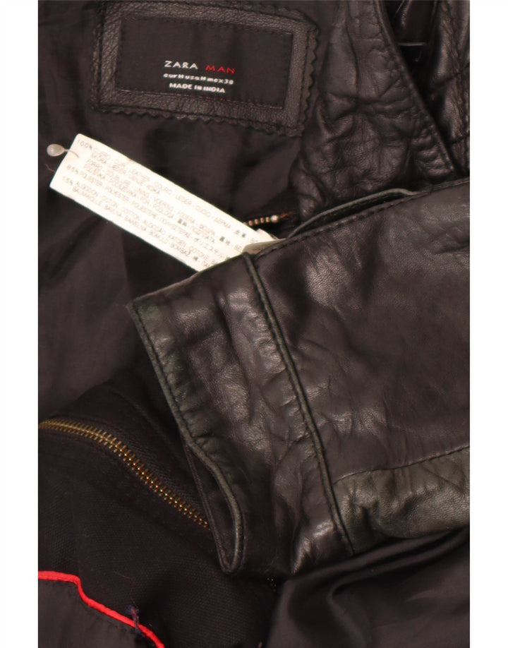 ZARA Chaqueta de cuero para hombre ES 38 Mediana Cuero negro