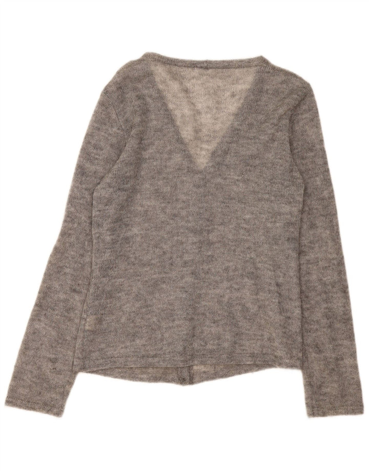 Vintage mujer Cardigan suéter Reino Unido 16 grande gris moteado elastano