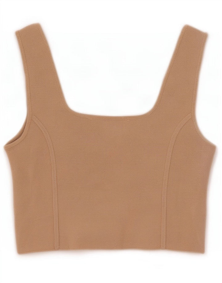 Zara Mujer Top Corto Sin Mangas UK 8 Small Beige Nylon