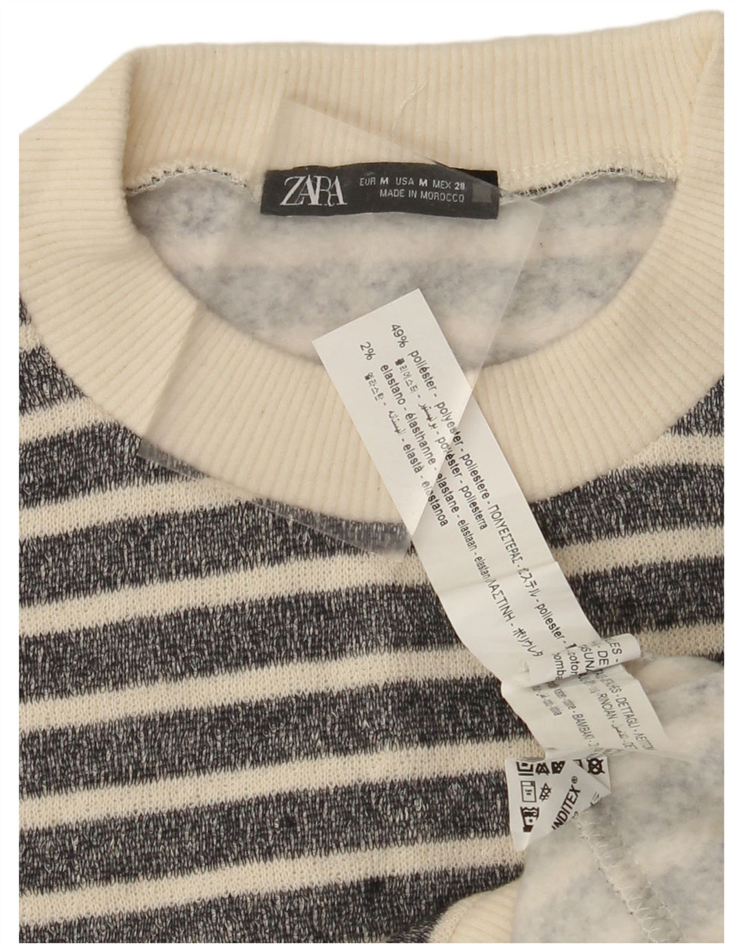 ZARA Jersey de cuello redondo para mujer UK 44 Poliéster a rayas negro mediano