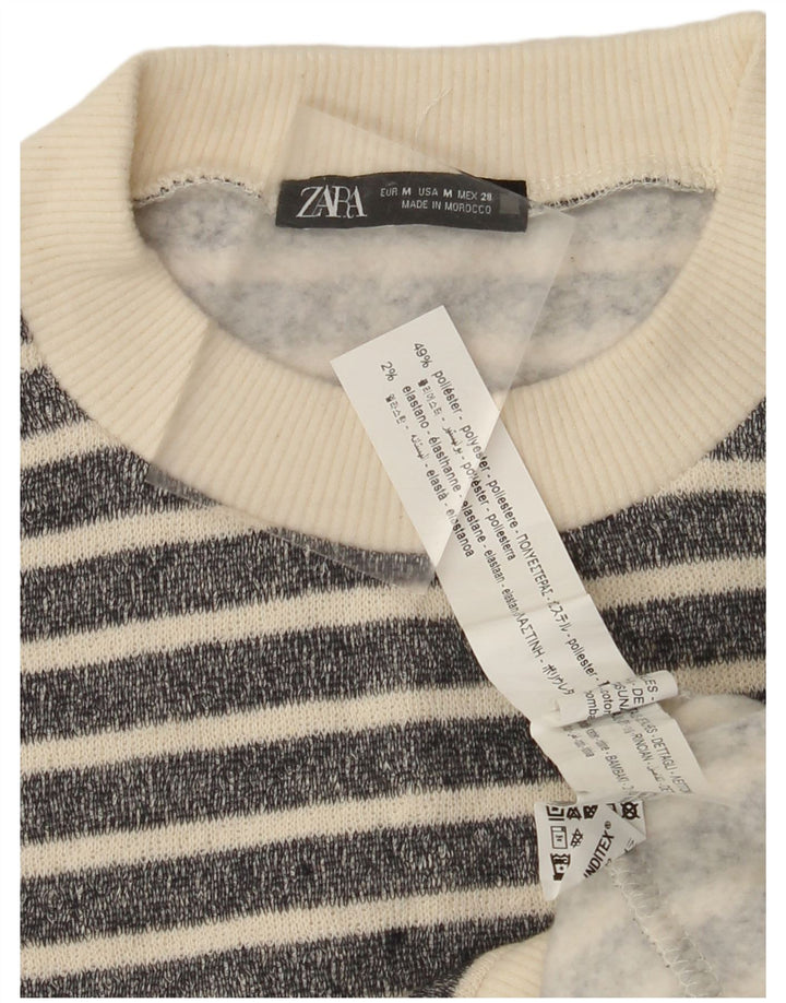 ZARA Jersey de cuello redondo para mujer UK 44 Poliéster a rayas negro mediano