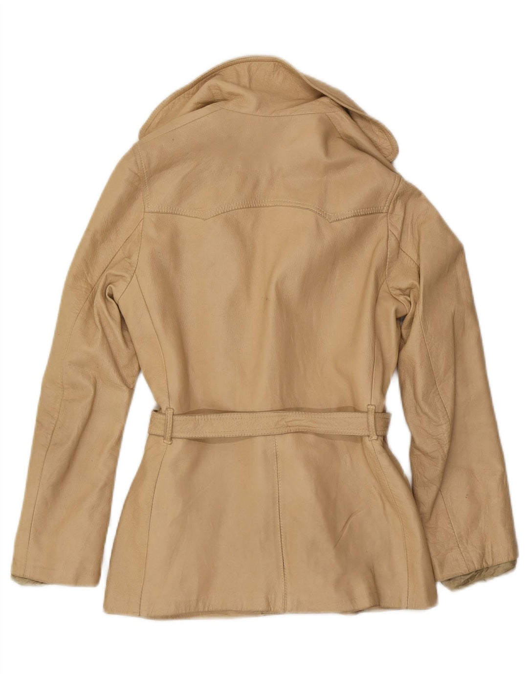 Chaqueta de cuero vintage para mujer IT 46 Beige grande