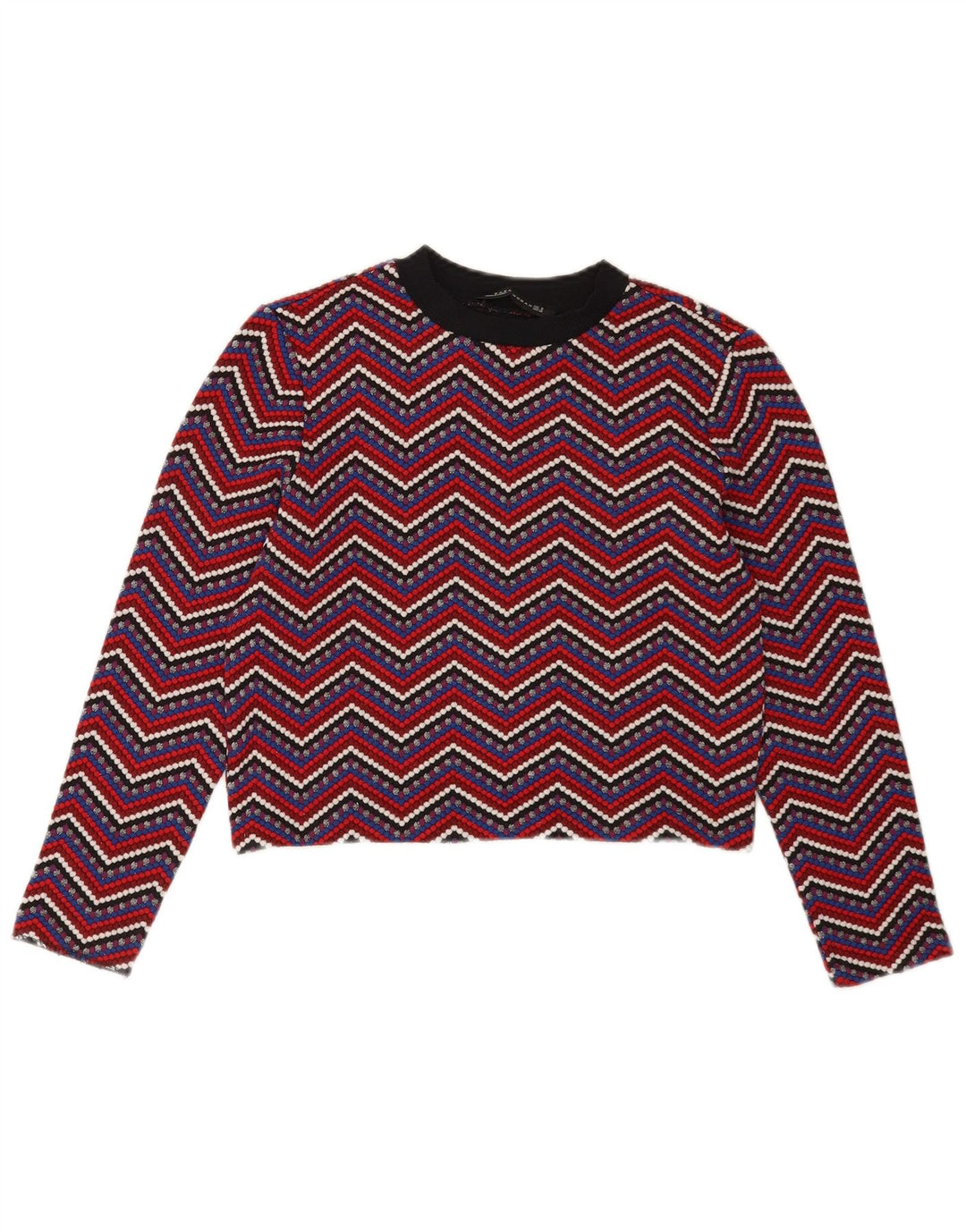 Zara Mujer Crop Top Manga Larga UK 12 Medium Multicolor Chevron