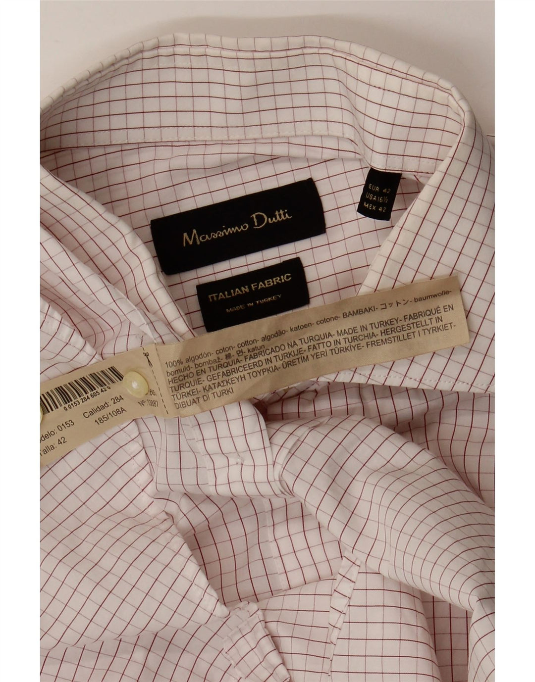 Massimo Dutti Camisa Hombre EU 42 Grande Cuadros Blanco Algodón