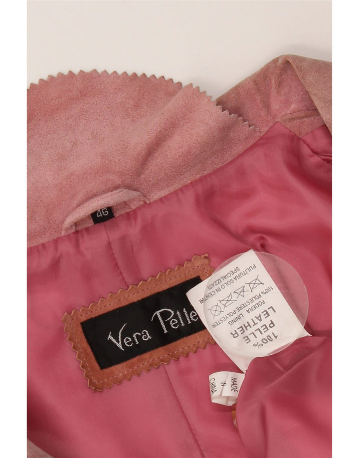 VINTAGE Chaqueta Blazer de ante de 2 botones para mujer IT 46 Cuero rosa grande