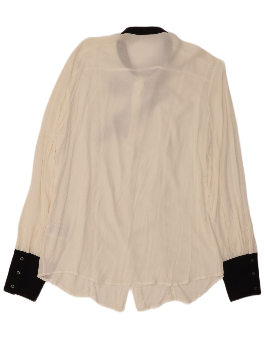 BENETTON Blusa camisera con pajarita para mujer UK 46 Large White Colourblock Viscosa