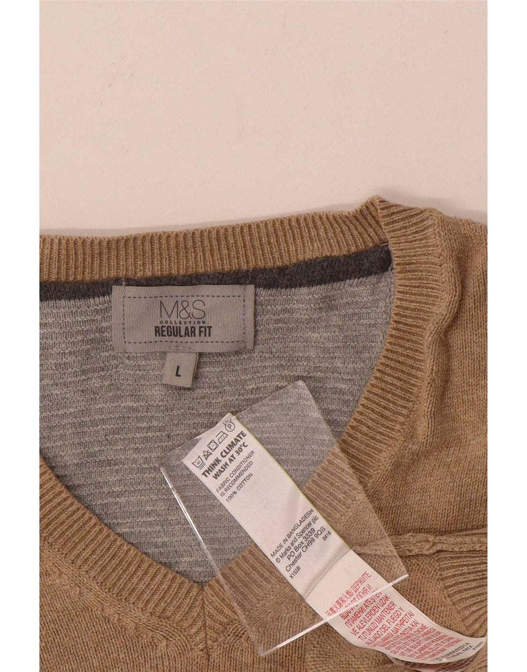 Marks & Spencer Jersey Regular Fit con Cuello en V para Hombre Algodón Beige Grande