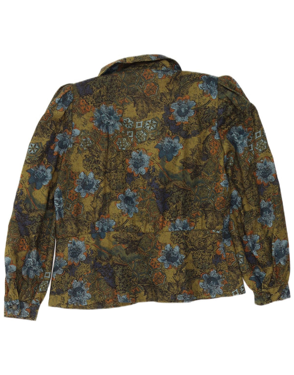 Vintage mujer manga larga Cardigan Top Reino Unido 14 grande verde floral retro