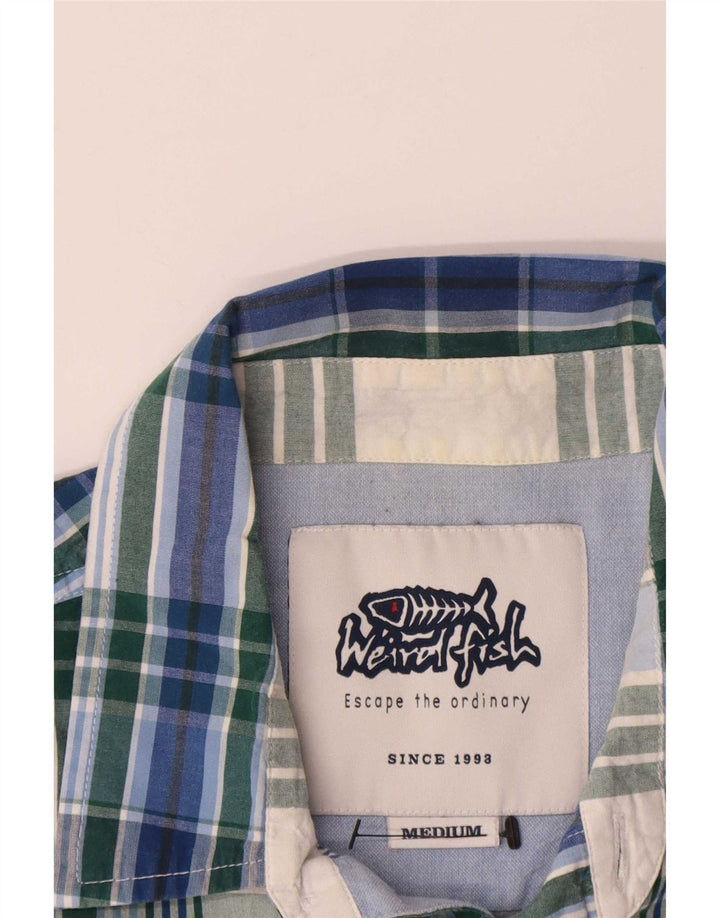 Weird Fish Camisa de manga corta para hombre Algodón a cuadros azul medio