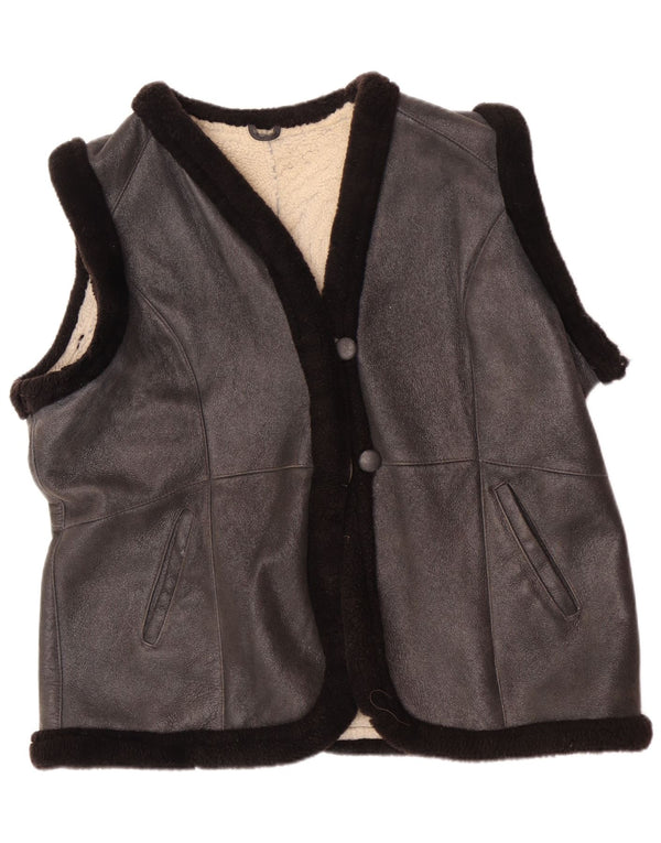 Vintage Mujer Shearling Gilet Reino Unido 22 3XL Negro
