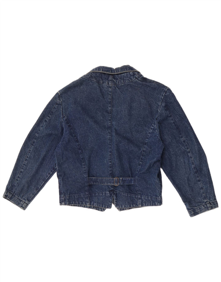 Vintage mujer doble pecho denim Blazer chaqueta Reino Unido 14 algodón azul medio