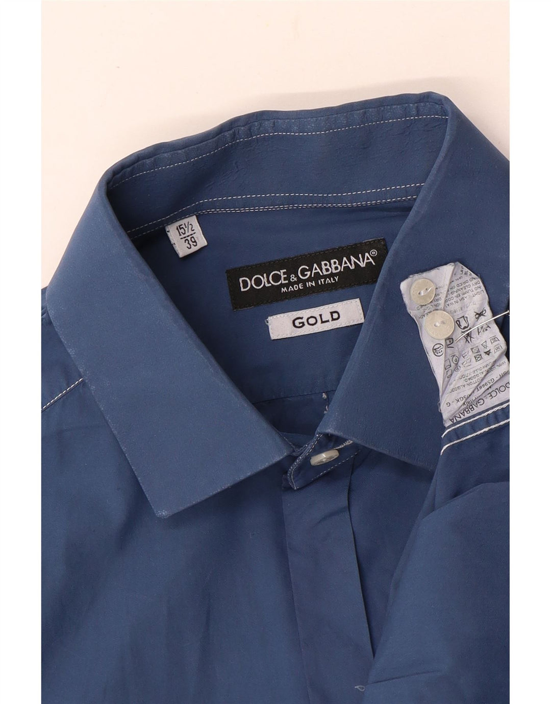 Dolce & Gabbana Camisa Hombre Talla 15 1/2 39 Algodón Azul Medio