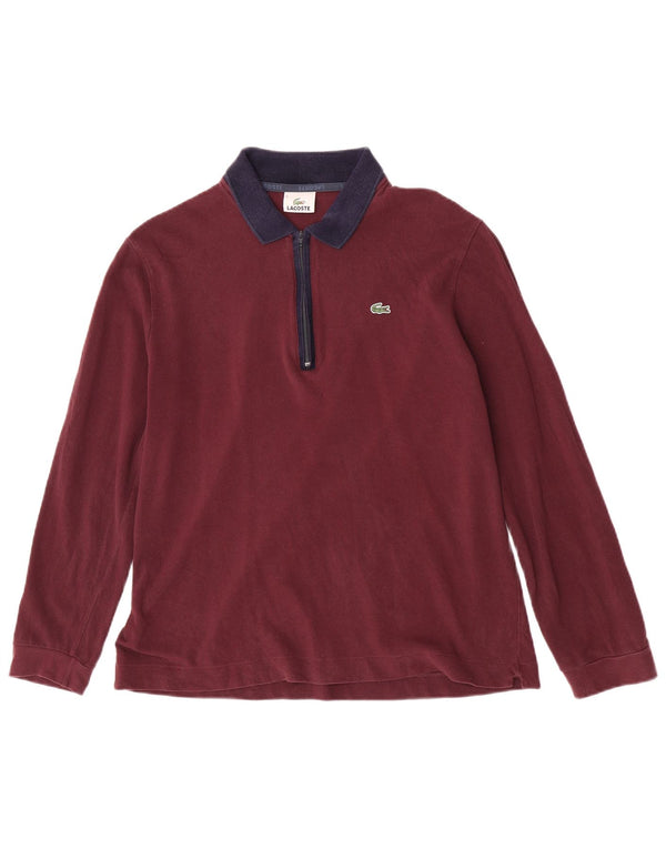 Lacoste Polo de manga larga para hombre talla 5 grande color burdeos