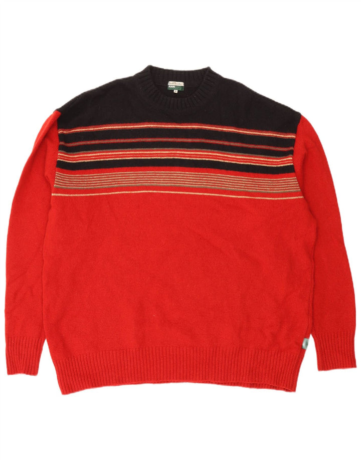 PAUL SMITH Jersey de cuello redondo para hombre XL Lana a rayas rojas