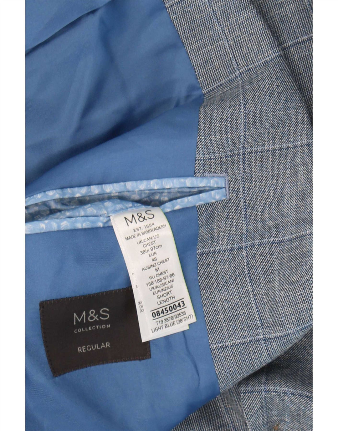Marks & Spencer Chaqueta tipo blazer de 2 botones para hombre UK 38 Medium Blue Check