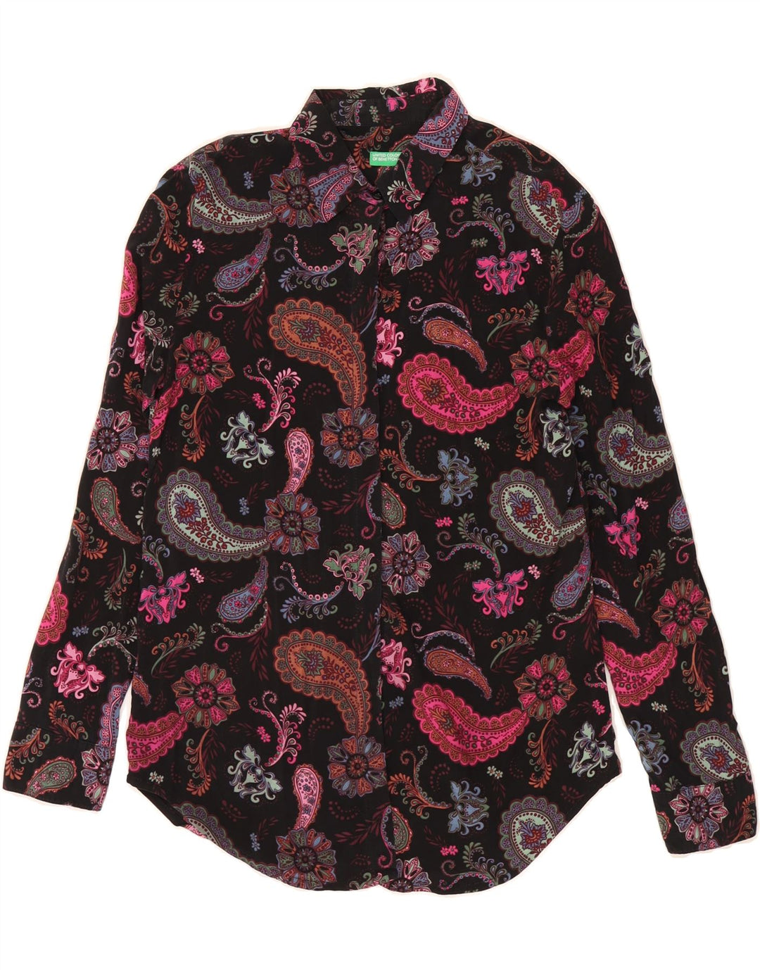 BENETTON Camisa Mujer UK 40 Small Black Paisley Modal