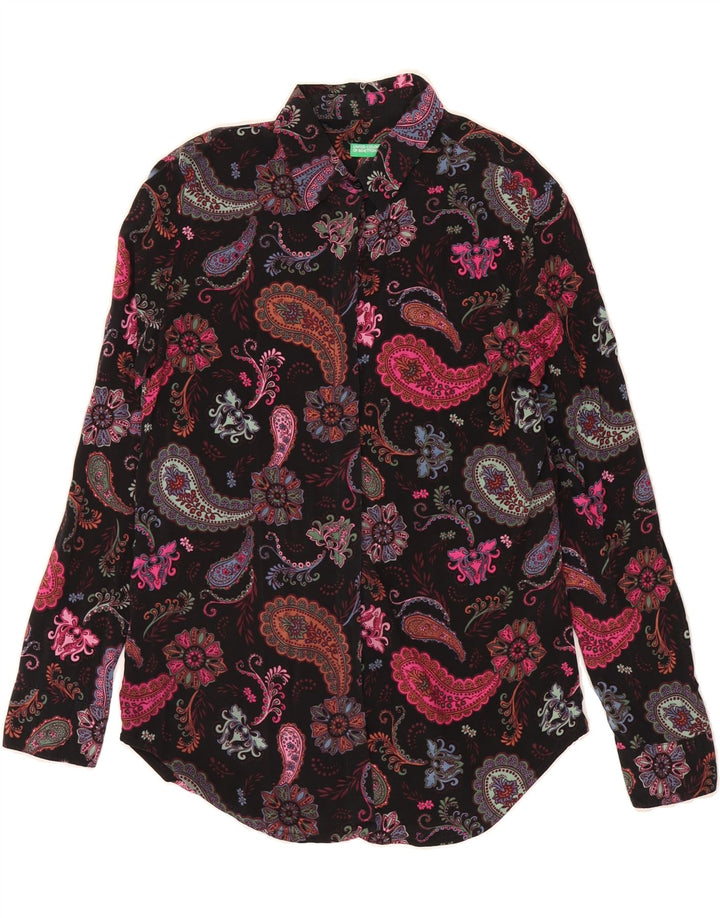 BENETTON Camisa Mujer UK 40 Small Black Paisley Modal