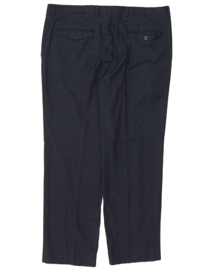 Marks & Spencer Pantalón de traje entallado para hombre W36 L29 Cuadros azul marino