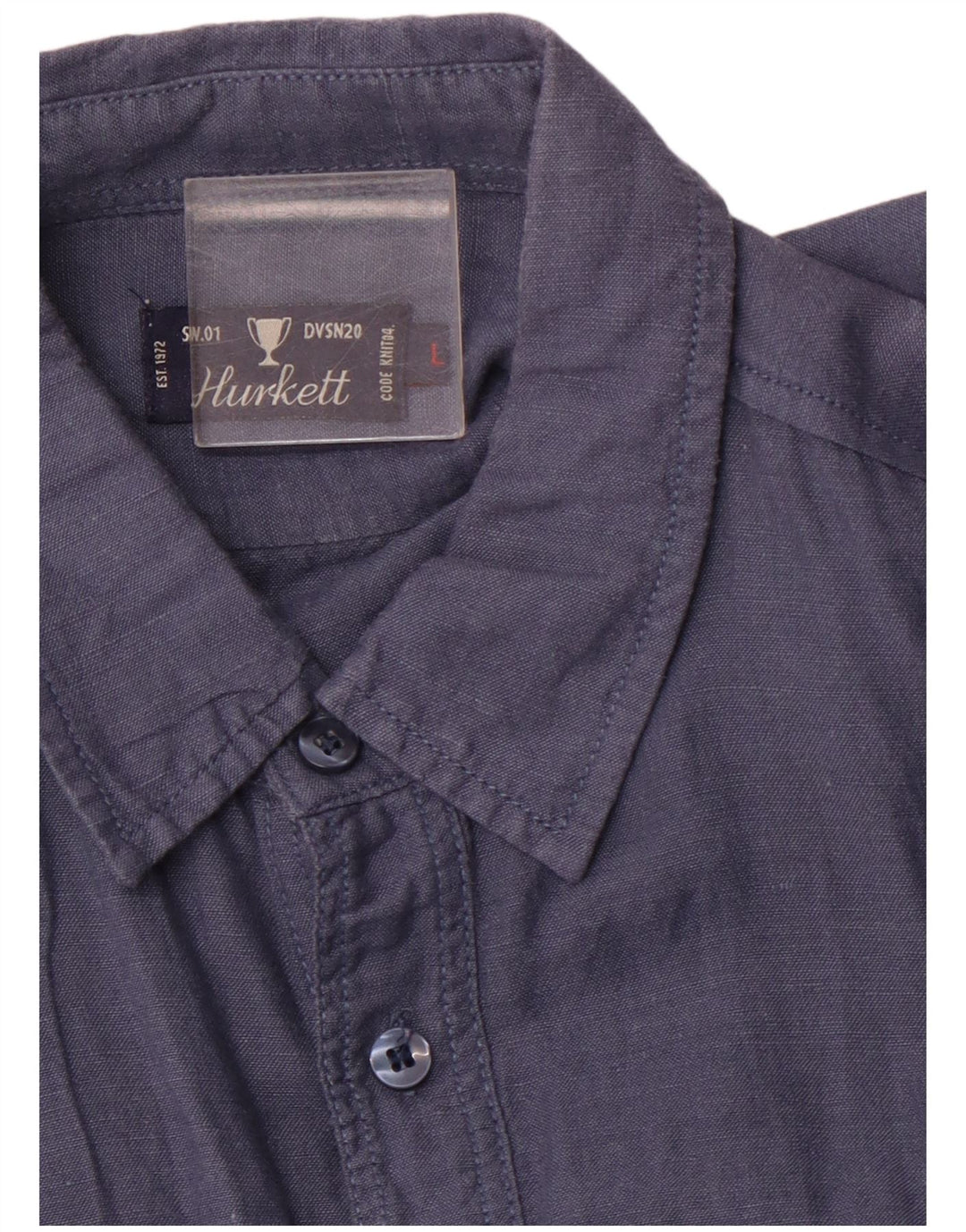 VINTAGE Hombres Militar Camisa de Manga Corta Grande Azul Marino