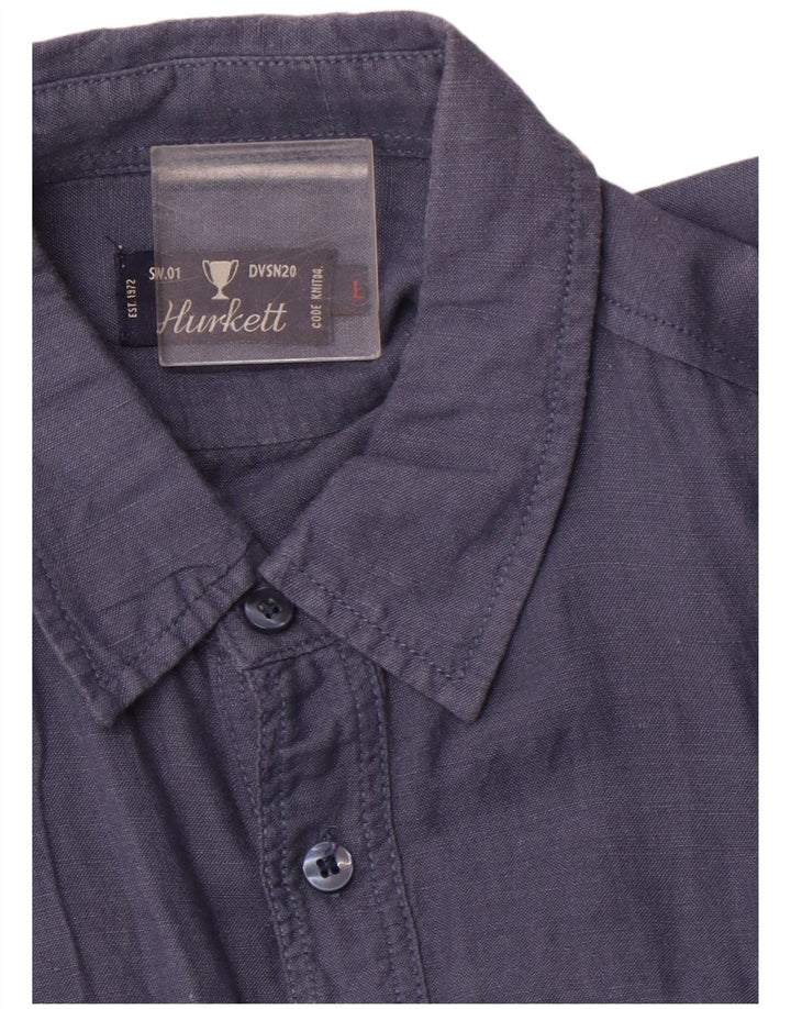VINTAGE Hombres Militar Camisa de Manga Corta Grande Azul Marino
