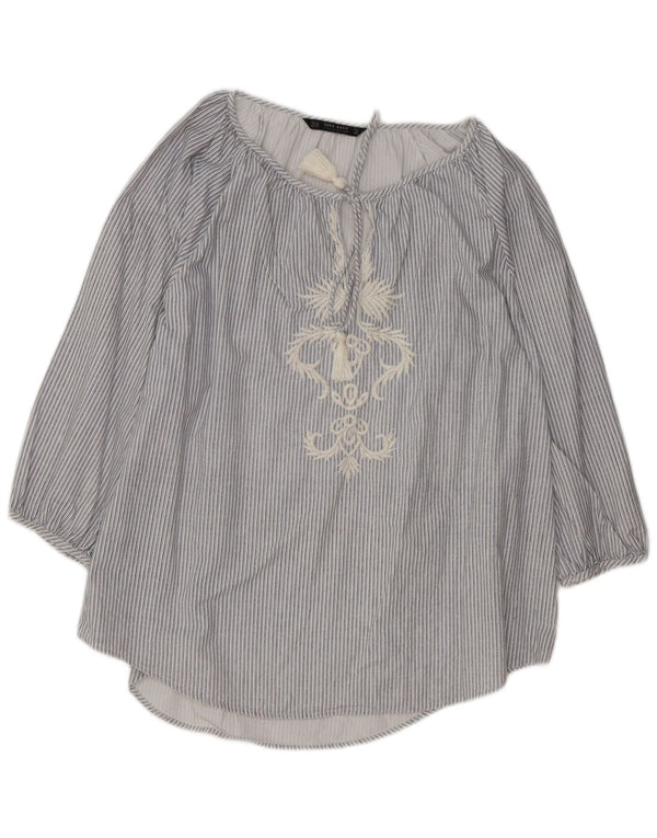 Zara Mujer Blusa Manga 3/4 Top UK 40 XL Rayas Azules