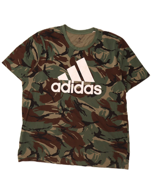 Adidas Hombre Camiseta Gráfica Top XL Caqui Camuflaje Algodón