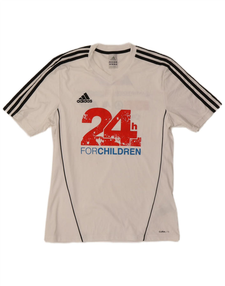 ADIDAS Mens Climalite Graphic Camiseta Top Pequeño Poliéster Blanco