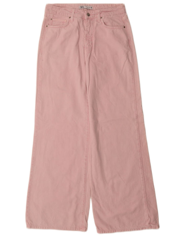 Zara Vaqueros de pierna ancha y cintura alta para mujer EU 38 Small W28 L32 Algodón rosa
