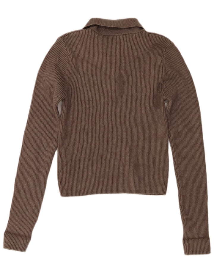 Zara - Jersey de cuello polo para mujer, talla 40, viscosa gris medio