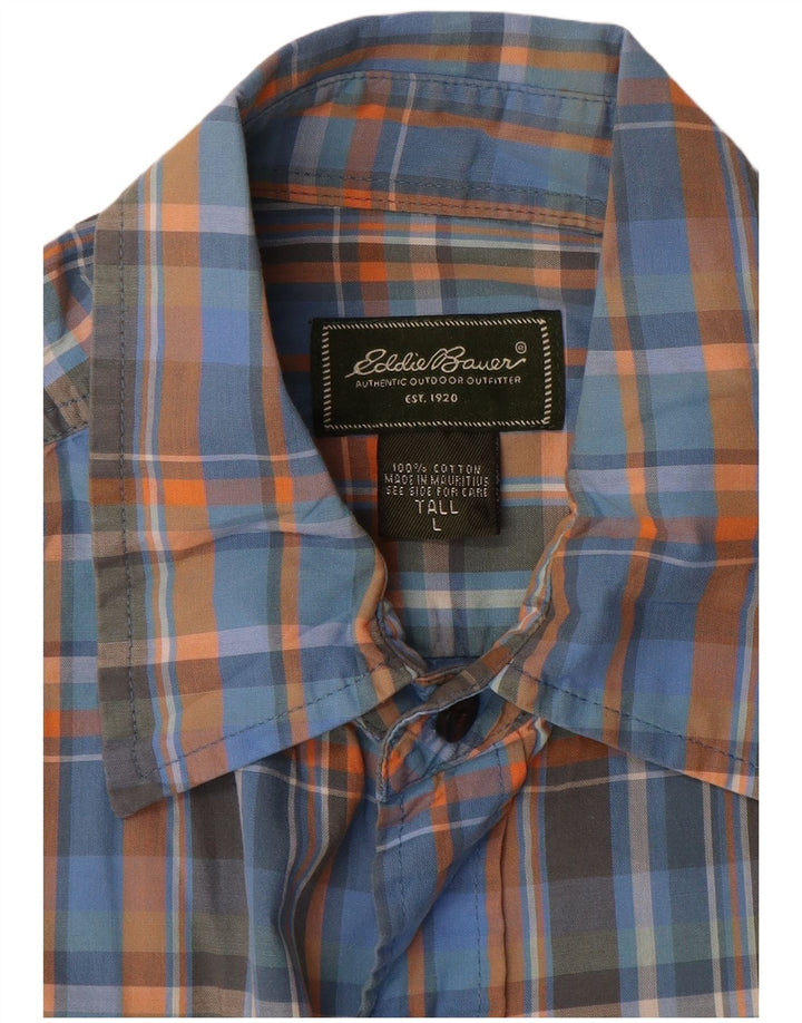 Eddie Bauer Camisa alta de manga corta para hombre Algodón a cuadros azul grande